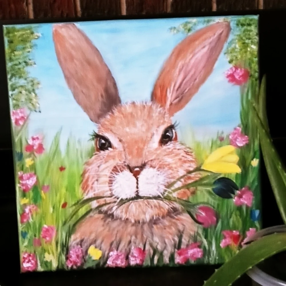 Original 12x12 Easter Bunny painting acrylic on stretch canvas
